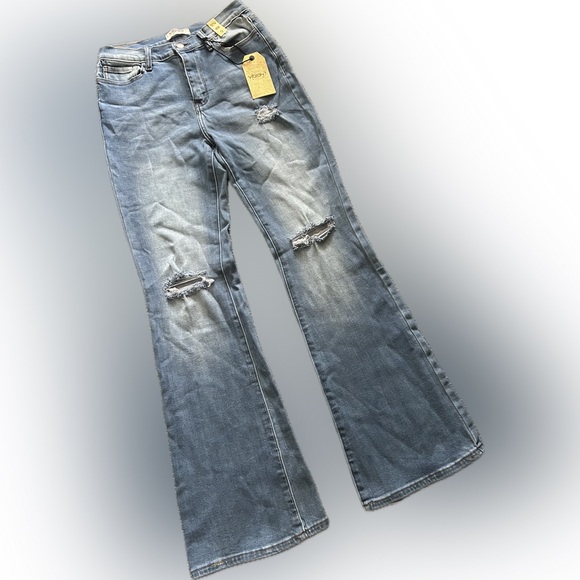 🆕Vibrant M.I.U Ripped Flare Jeans High Waist Stretch Denim Size 9 (w28) - Picture 5 of 7